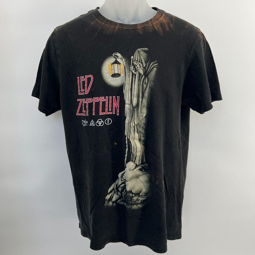 Led Zeppelin Hermit Tee Distressed Bleach Thrashed Grunge Rock Band L